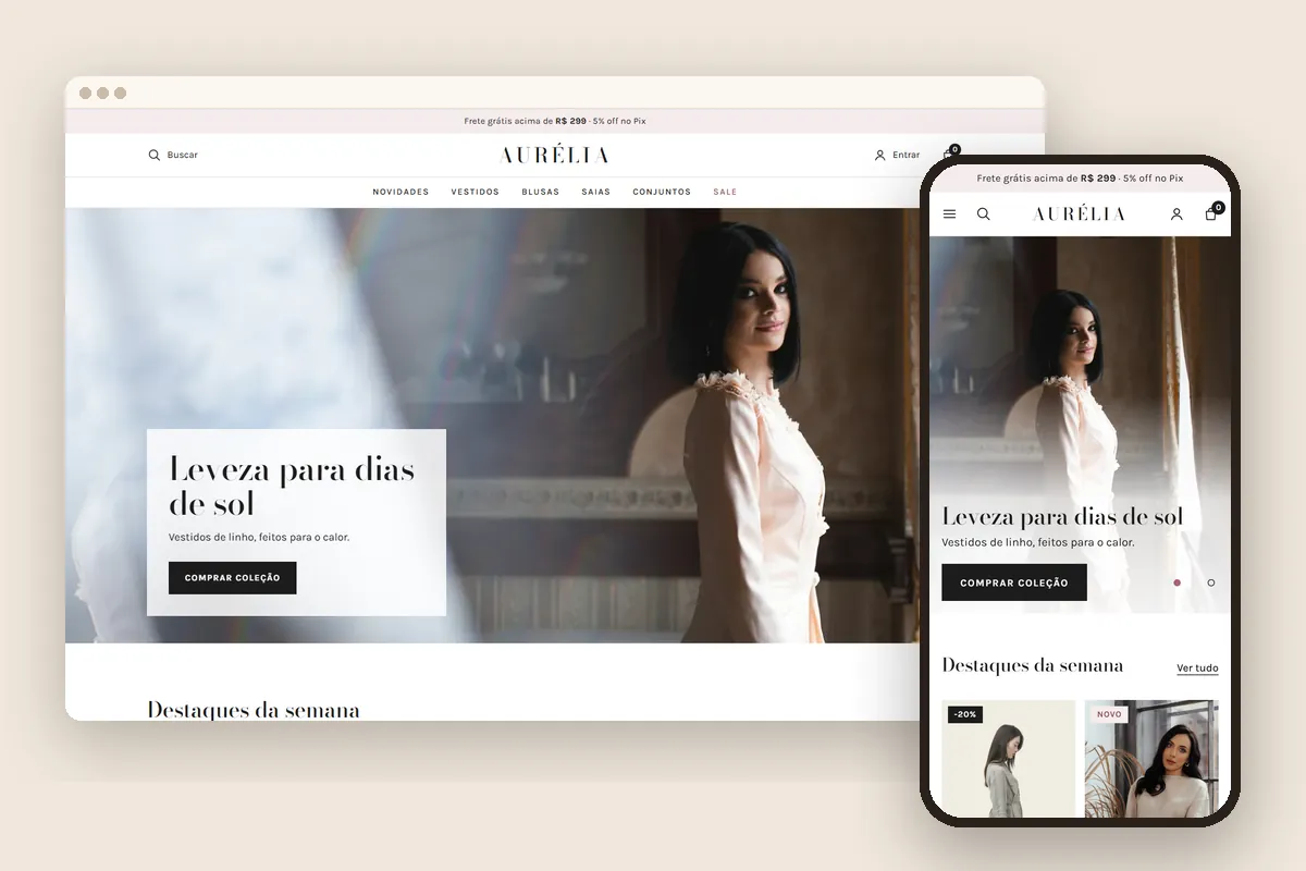Modelo Aurélia no computador e no celular